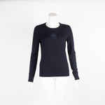 Tory Burch Navy Logo Wool Round Neck Jumper
