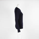 Tory Burch Navy Logo Wool Round Neck Jumper