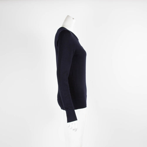 Tory Burch Navy Logo Wool Round Neck Jumper
