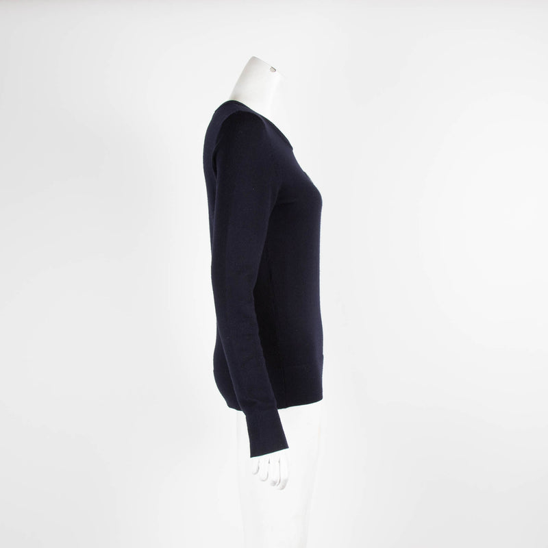 Tory Burch Navy Logo Wool Round Neck Jumper