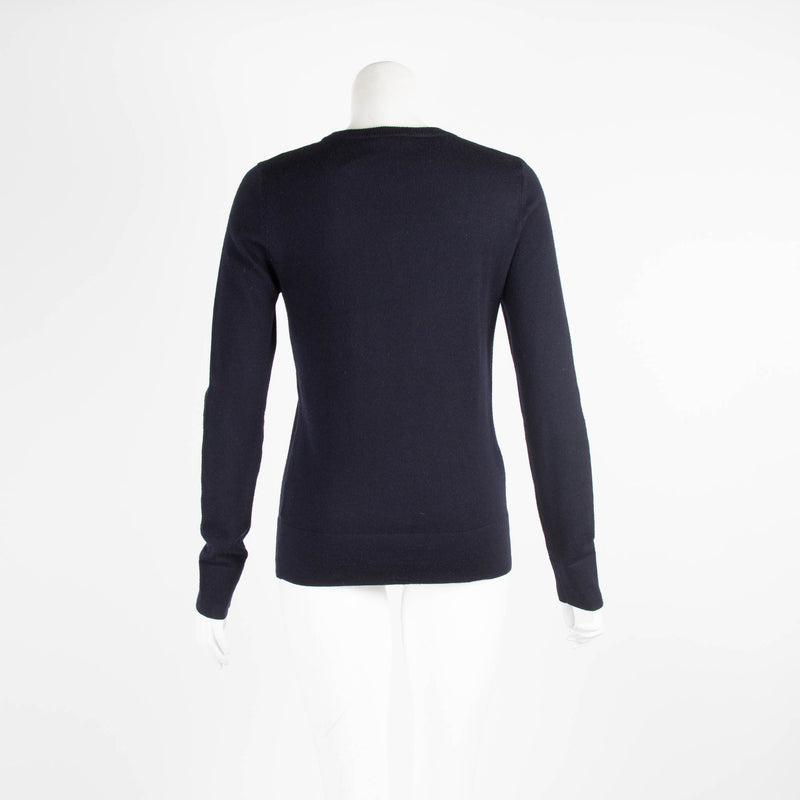 Tory Burch Navy Logo Wool Round Neck Jumper