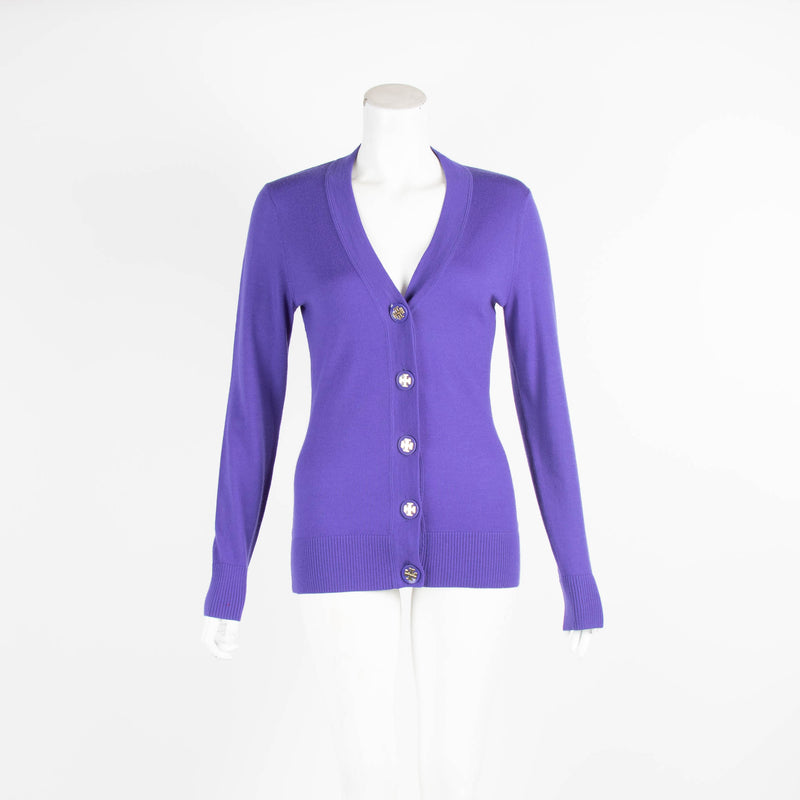 Tory Burch Purple Merino Wool Cardigan