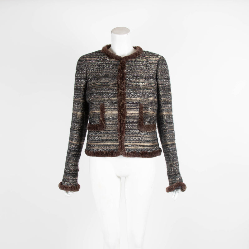 Chanel Boucle Jacket with Rabbit Fur Trim