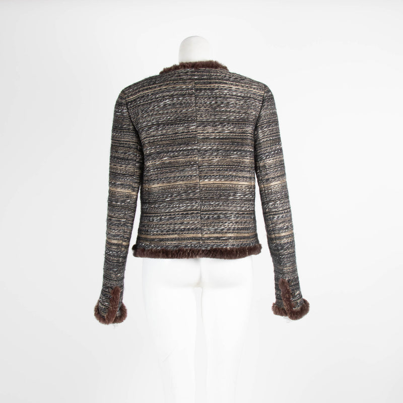 Chanel Boucle Jacket with Rabbit Fur Trim