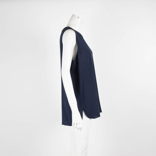 Amina Rubinacci Navy Silk Embelleshed Vest Top