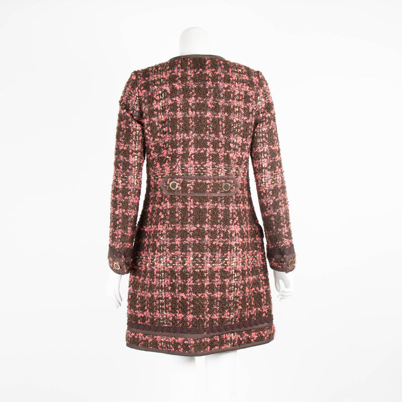 Tory Burch Brown Pink Boucle Embellished Long Jacket