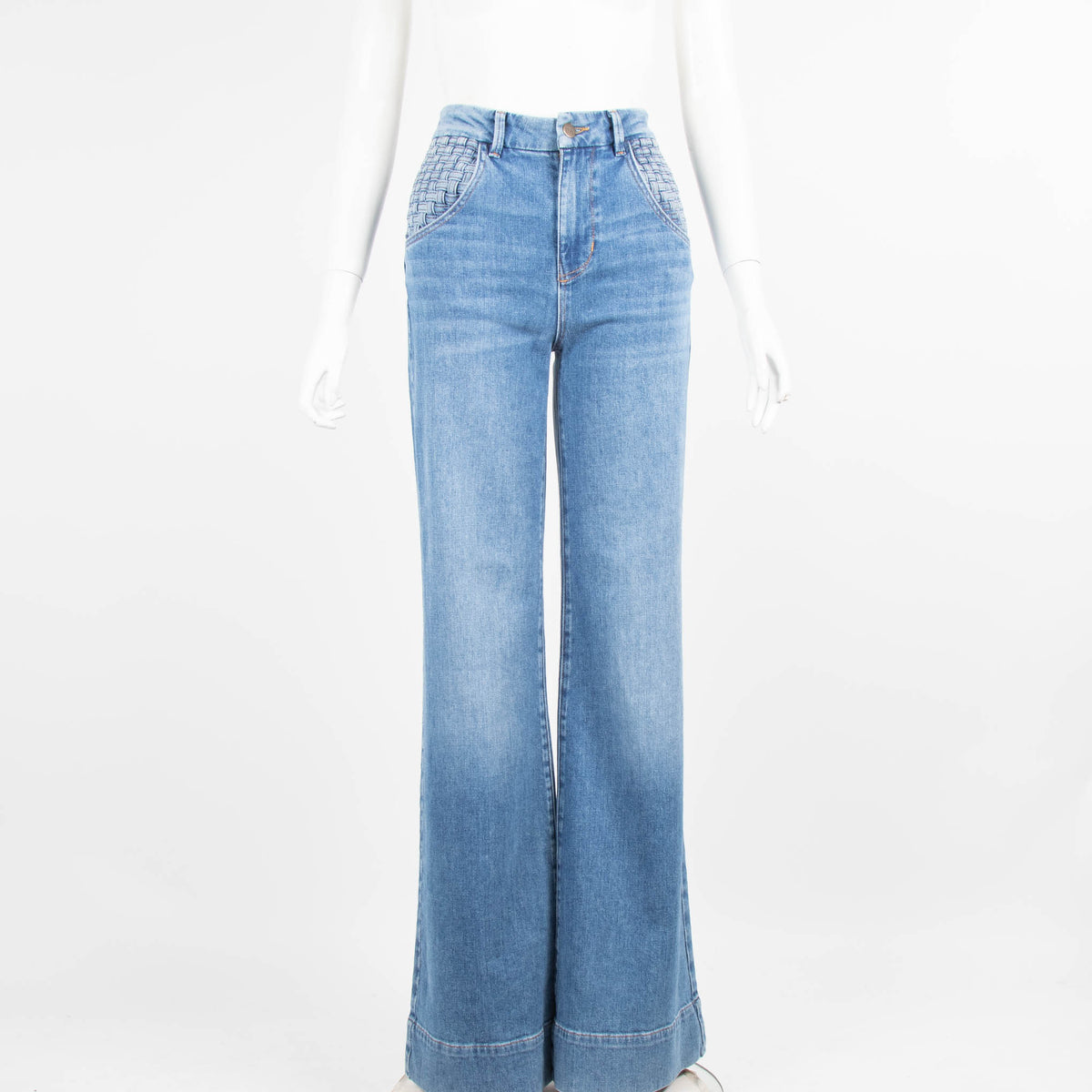 Ida Blue Woven Detailed Pocket Flared Jeans