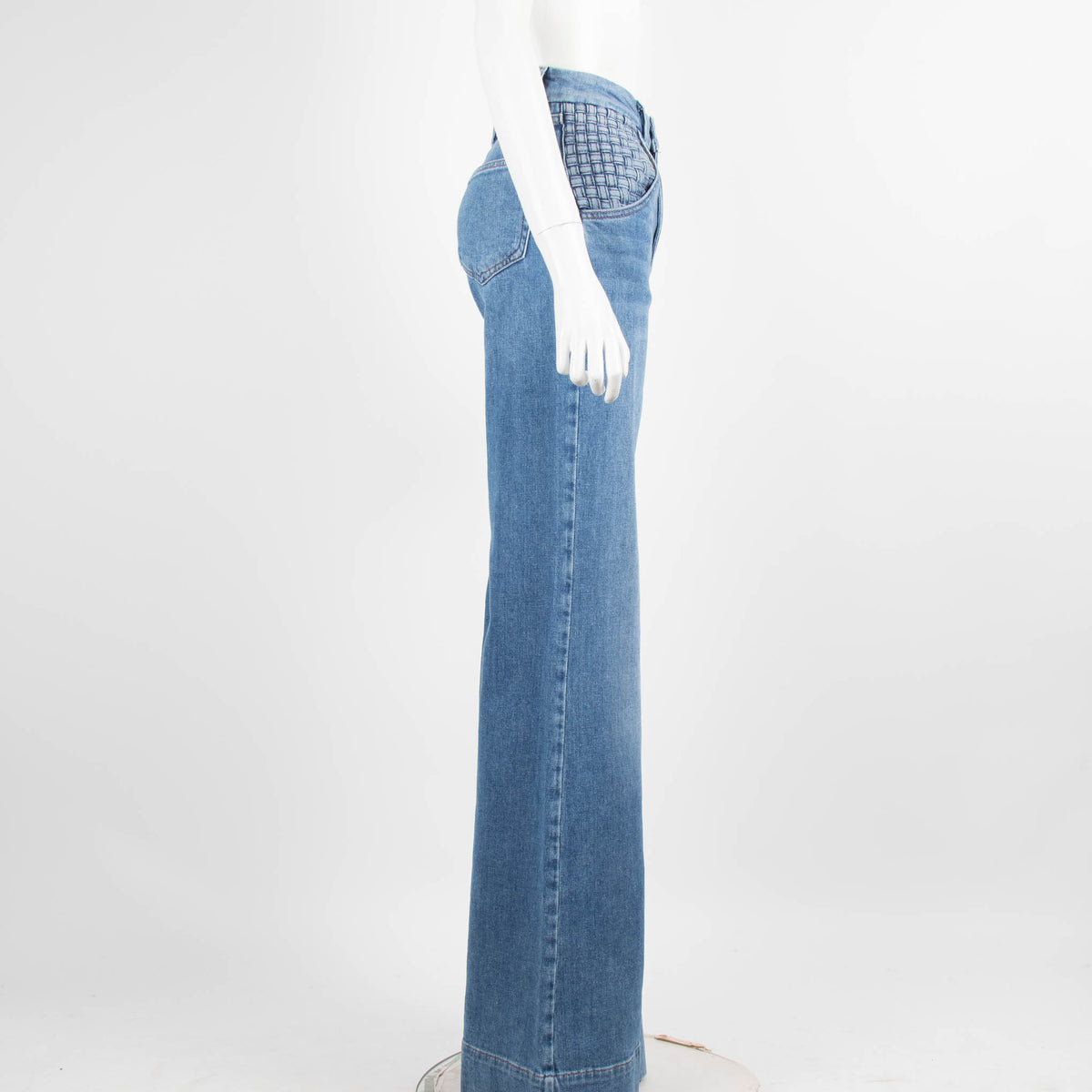 Ida Blue Woven Detailed Pocket Flared Jeans