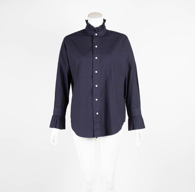 Alex Mill Navy Ruffle Neck Blouse