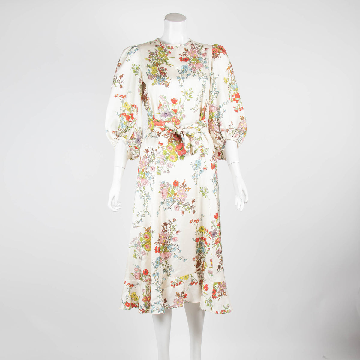 Soeur Cream Floral Silk Midi Dress