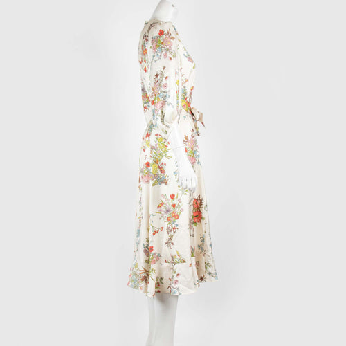 Soeur Cream Floral Silk Midi Dress