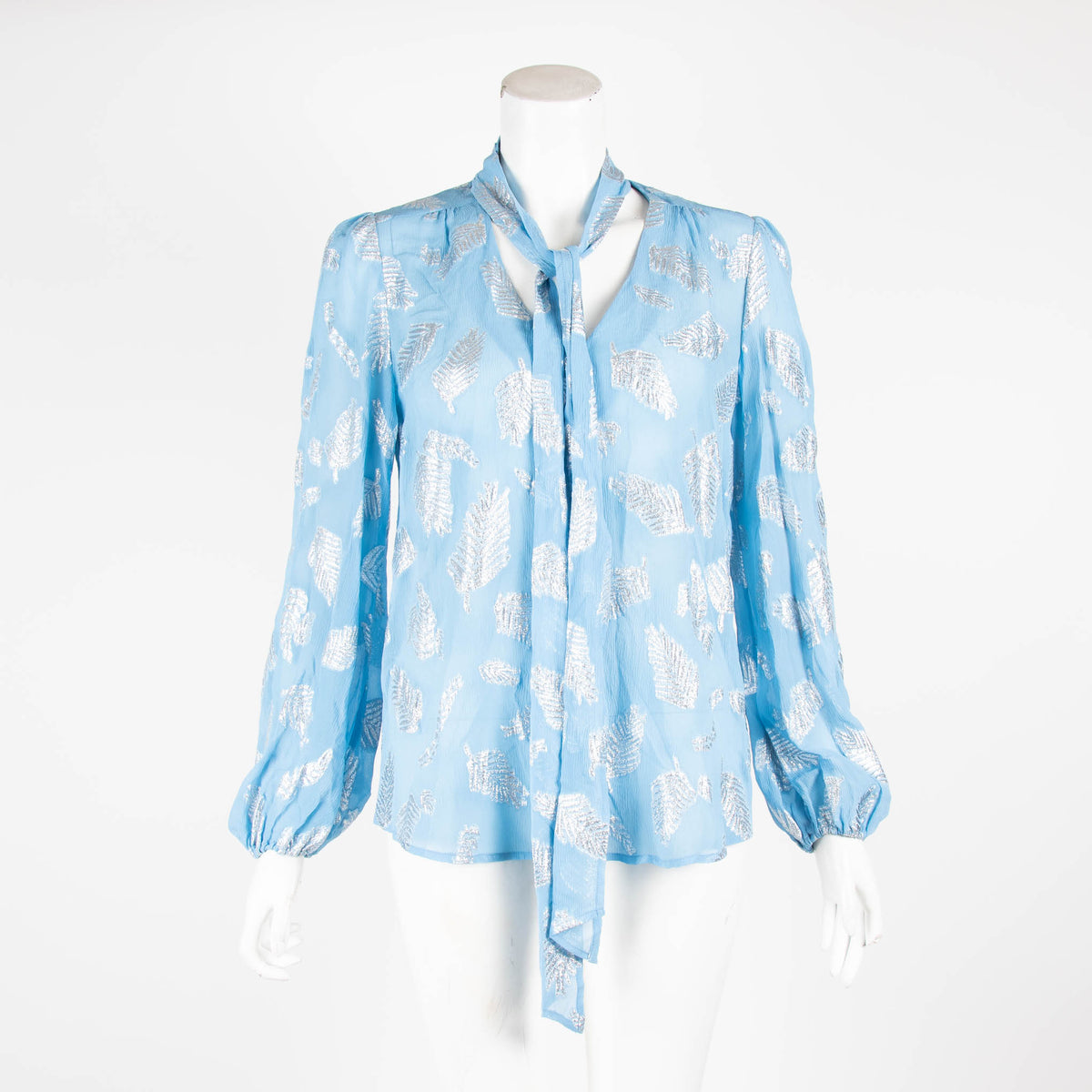 Rixo Blue Silver Thread Fern Top