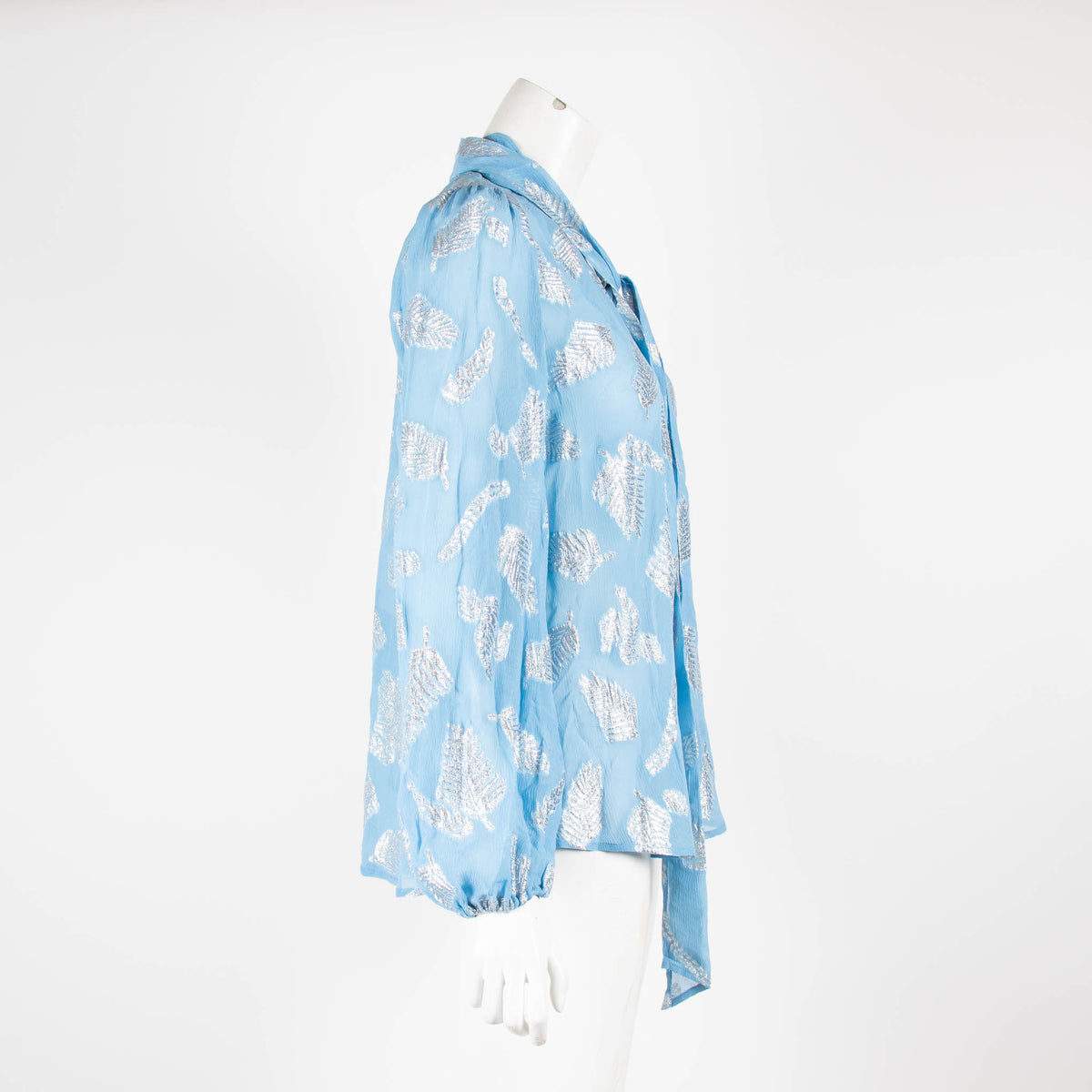 Rixo Blue Silver Thread Fern Top