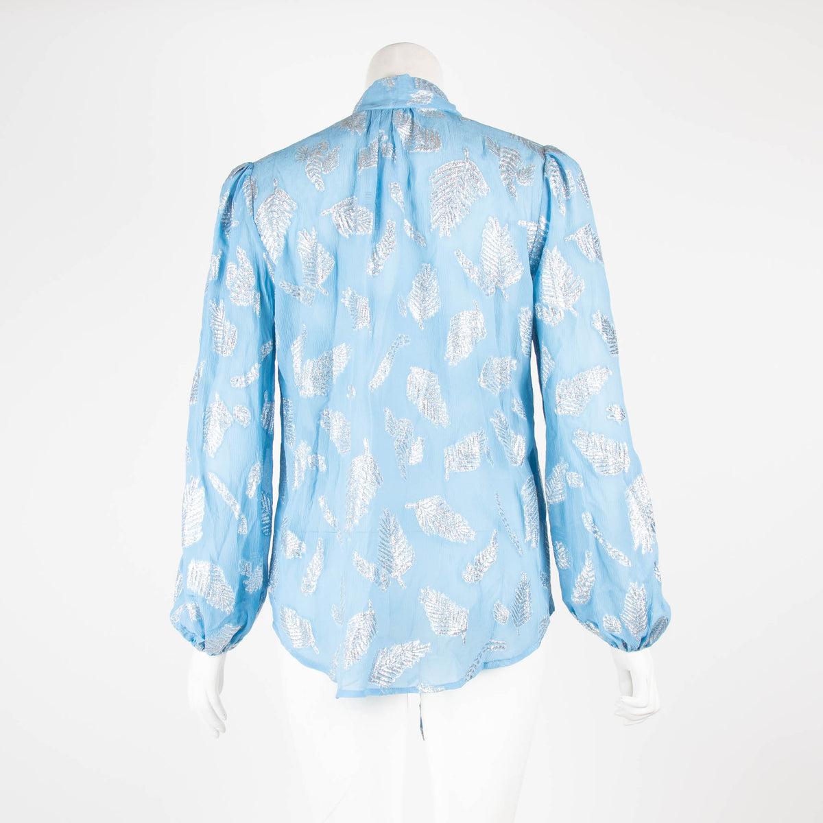 Rixo Blue Silver Thread Fern Top
