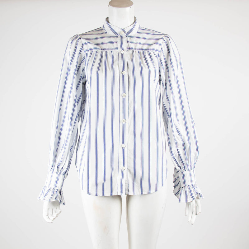 Alex Mill Blue/White Striped Collarless Shirt