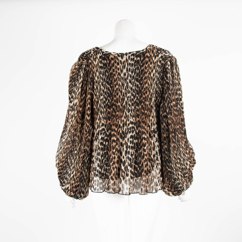 Ganni Leopard Print V neck Swing Top