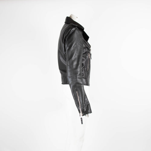 Balenciaga Black Leather Zip Up Biker Jacket
