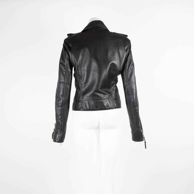 Balenciaga Black Leather Zip Up Biker Jacket