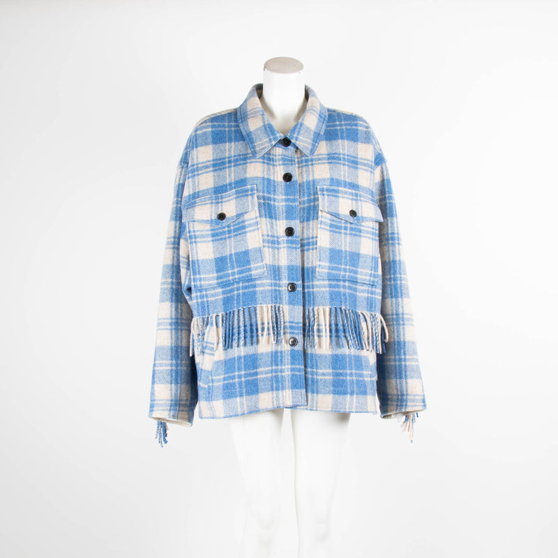 Isabel Marant Etoile Blue And White Check Tassle Overshirt