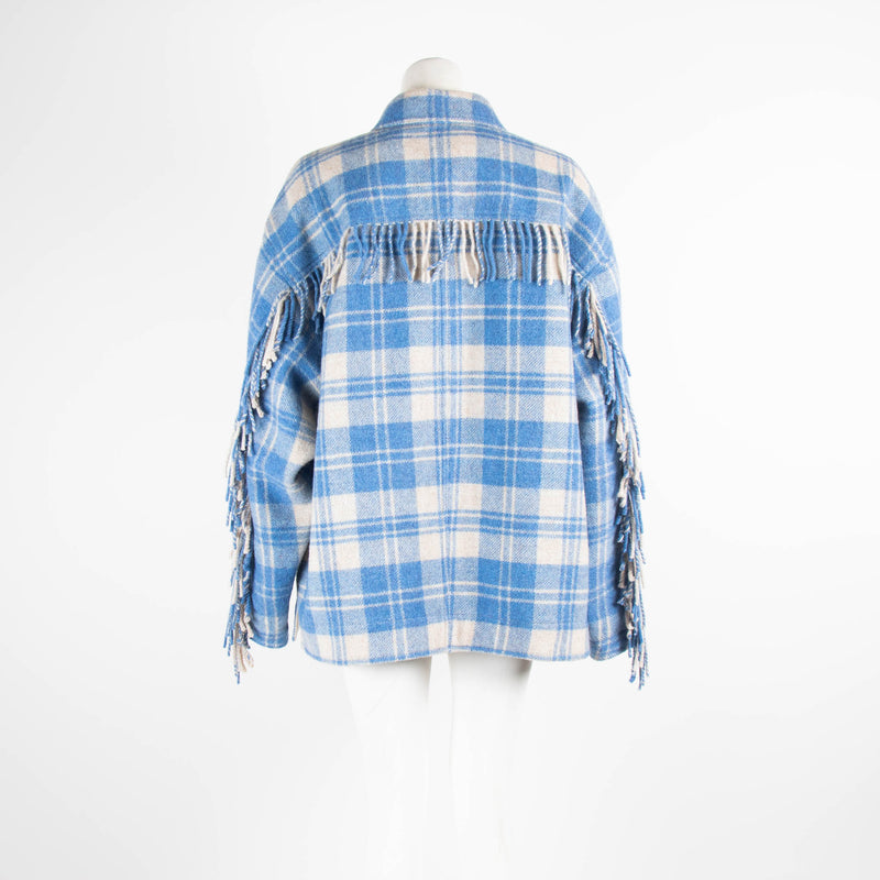Isabel Marant Etoile Blue And White Check Tassle Overshirt