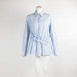 Victoria by Victoria Beckham Blue Ruched Waist Stripe Shirt