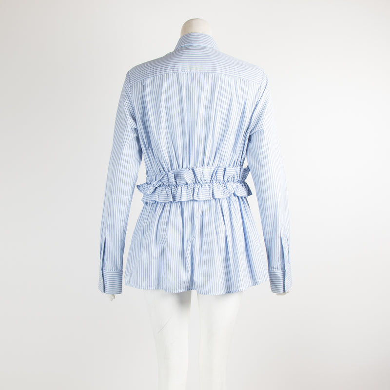 Victoria by Victoria Beckham Blue Ruched Waist Stripe Shirt