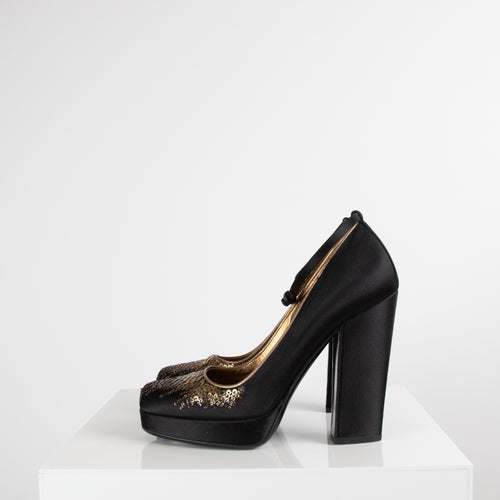 Prada Black With Sequin Block Heeled