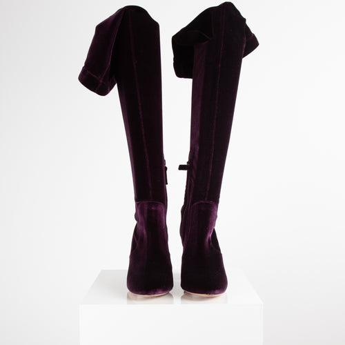 Aquazzura Purple Velvet Over The Knee Boots