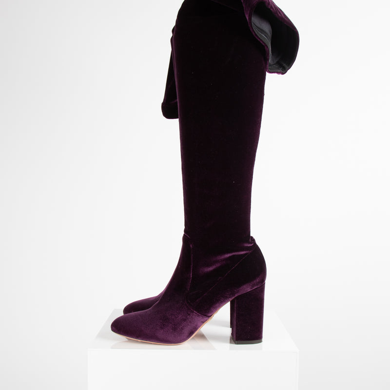 Aquazzura Purple Velvet Over The Knee Boots