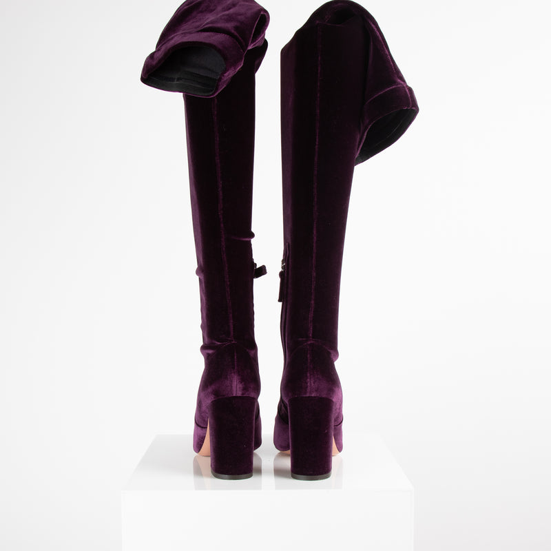 Aquazzura Purple Velvet Over The Knee Boots