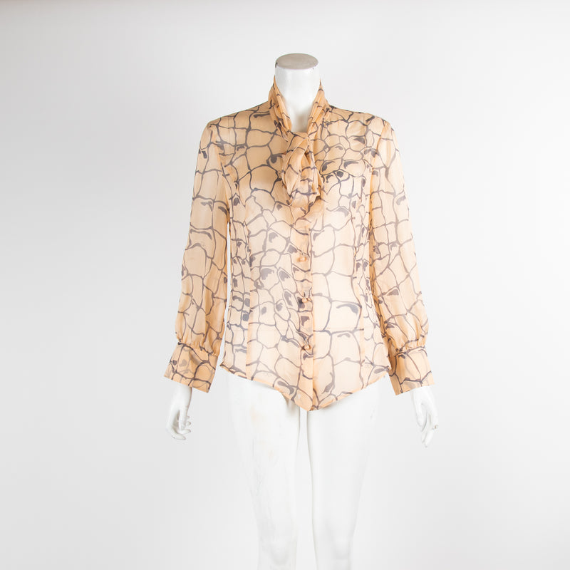 Valentino Neutral Patterned Silk Blouse