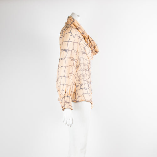 Valentino Neutral Patterned Silk Blouse