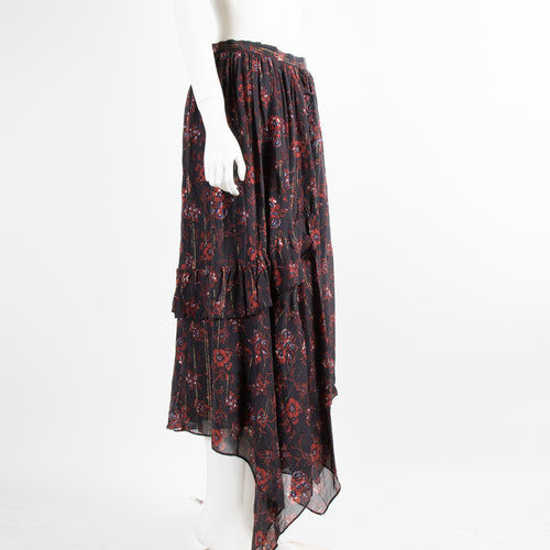 Ulla Johnson Black And Red Floral Maxi Skirt