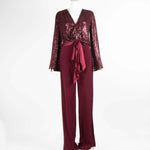 Jenny Packham Burgundy Trousers And Sequin Wrap Top