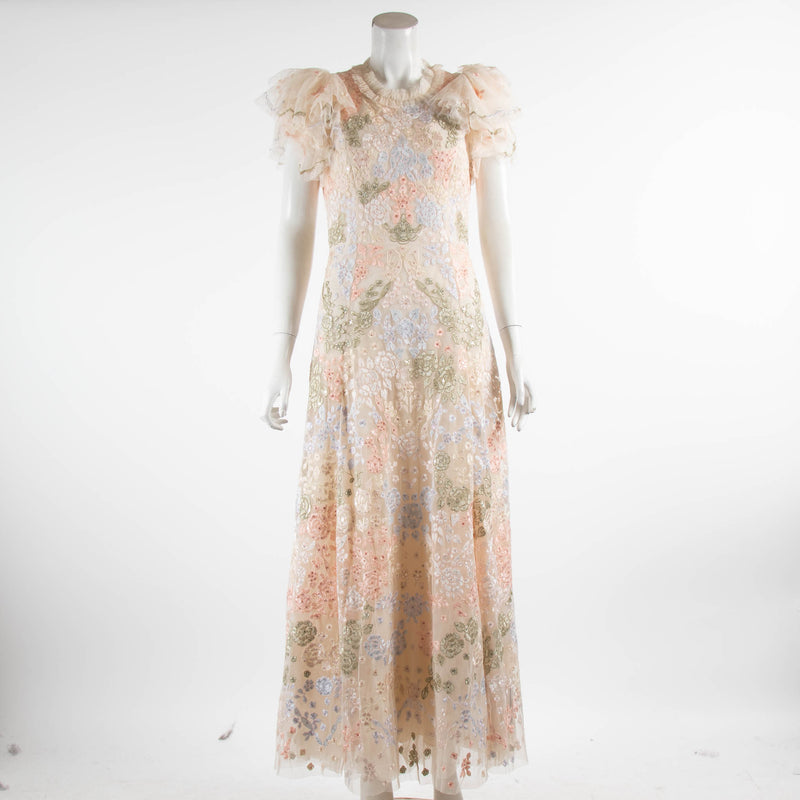 Needle And Thread Pale Floral Sequin Long Dress