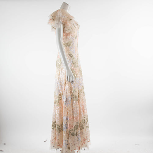 Needle And Thread Pale Floral Sequin Long Dress