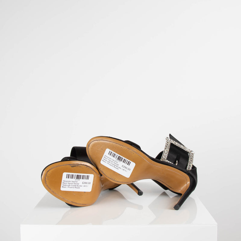 Alexandre Vauthier Black Sandal Heels with Crystal Buckle