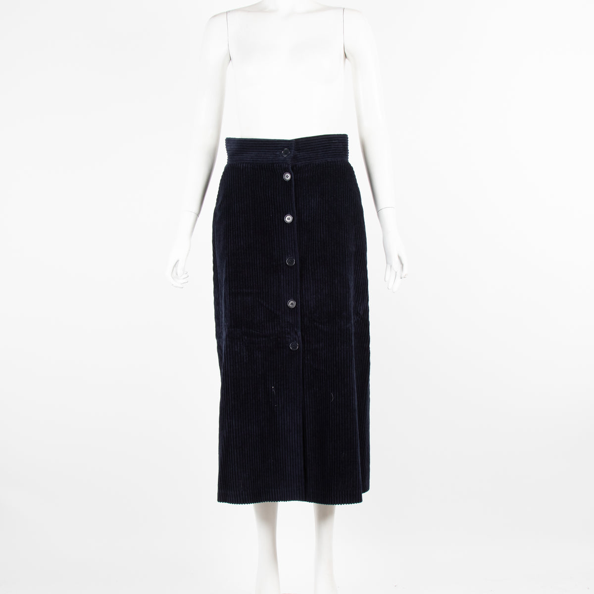 Tara Jarmon Navy Cord Button Up Skirt