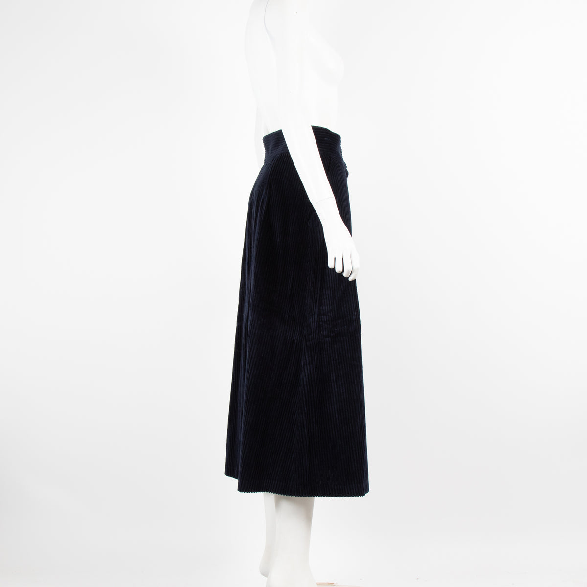 Tara Jarmon Navy Cord Button Up Skirt