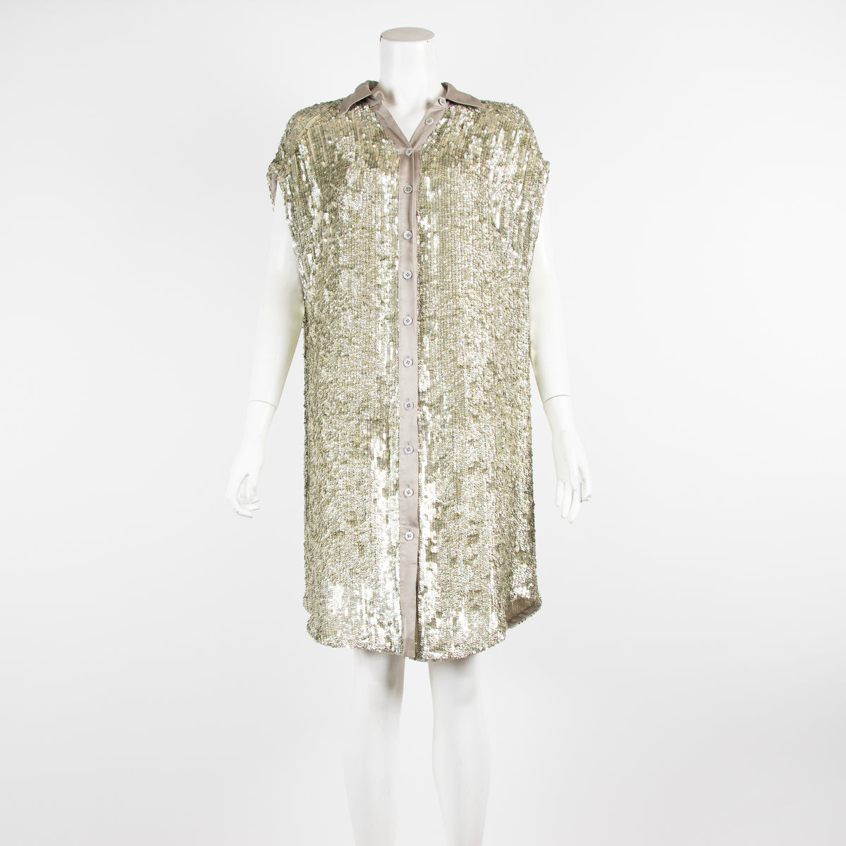 Nanette Lepore Gold Sequin Button Up Dress