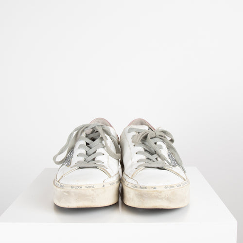 Golden Goose White with Glitter Star Trainers