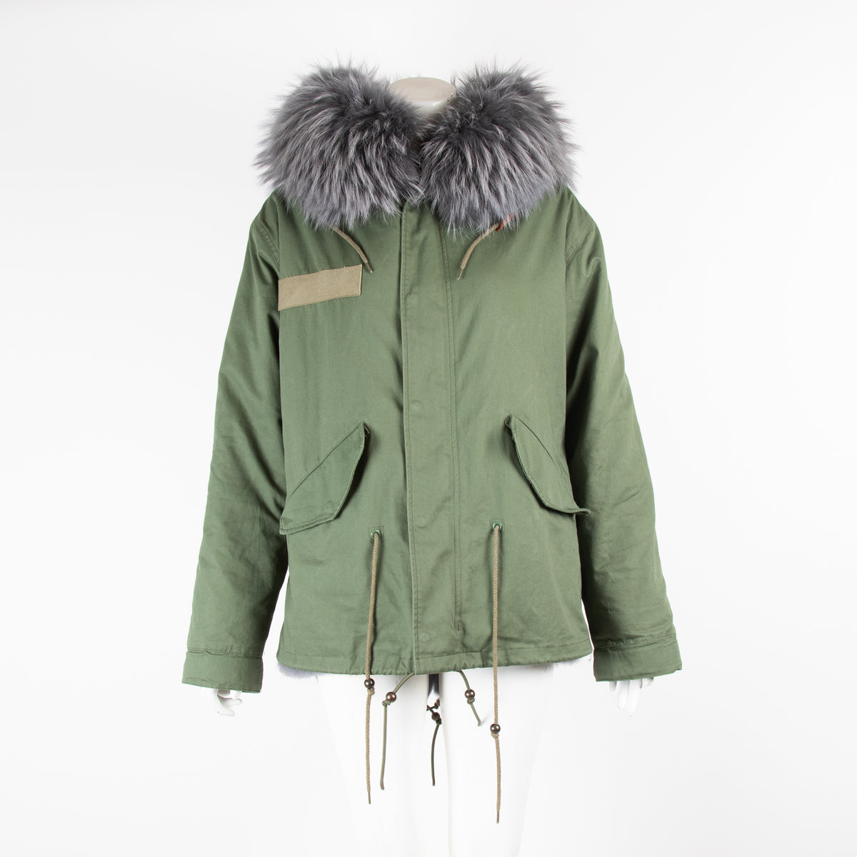 Popski London Khaki Grey Fur Parka