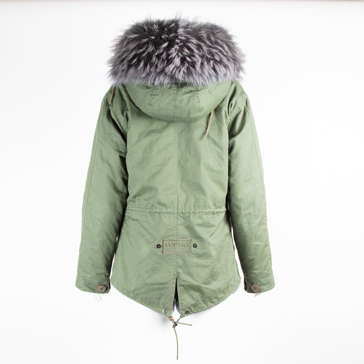 Popski London Khaki Grey Fur Parka