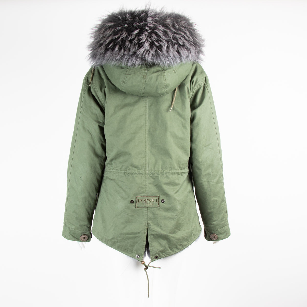Popski London Khaki Grey Fur Parka