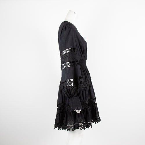 Zimmerman Black Lace Smock Waist Mini Dress
