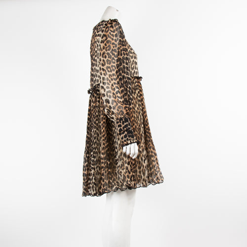 Ganni Brown Leopard Print Long Sleeve Dress