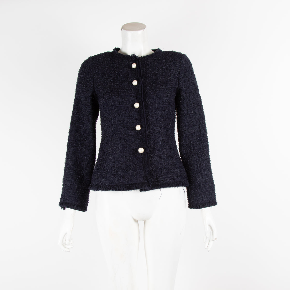 Carolina Herrera Navy Pearl Button Dress With Jacket
