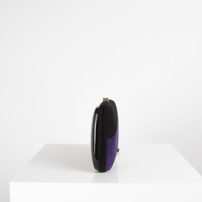 Sergio Rossi Black Purple Grey Suede Box Clutch Bag