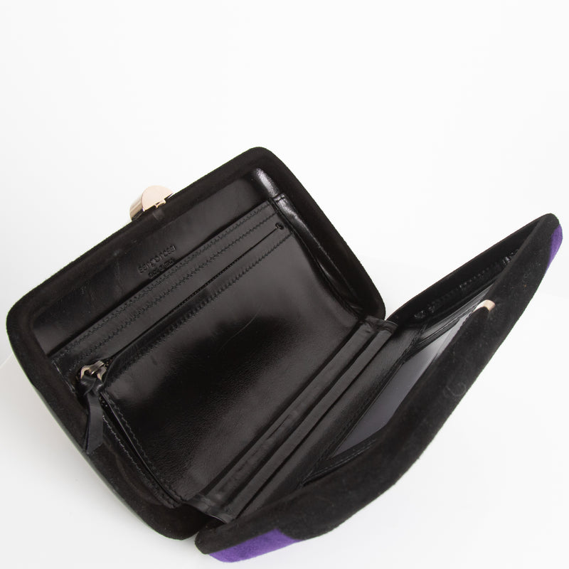 Sergio Rossi Black Purple Grey Suede Box Clutch Bag
