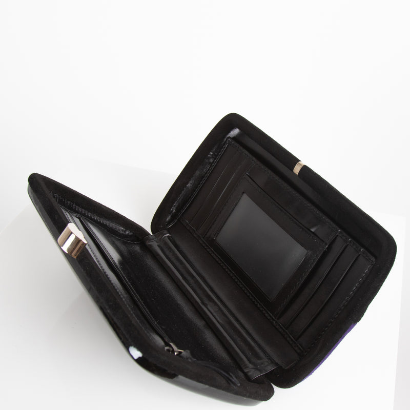Sergio Rossi Black Purple Grey Suede Box Clutch Bag